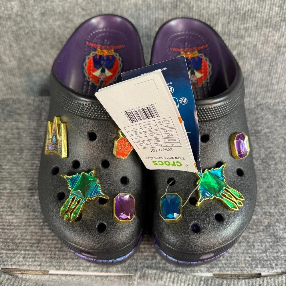 NWT Crocs Disney Snow White Evil Queen Siren Black Purple Platform 209827-001